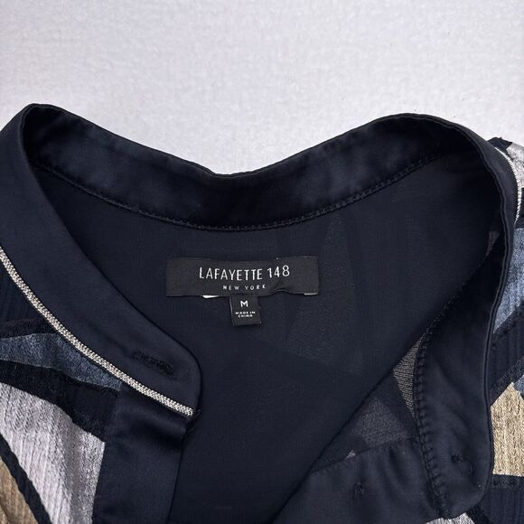 Lafayette 148 Desra Burnout Blouse Shirt Medium‎ Cutout Metallic Long Old Money - Picture 6 of 10